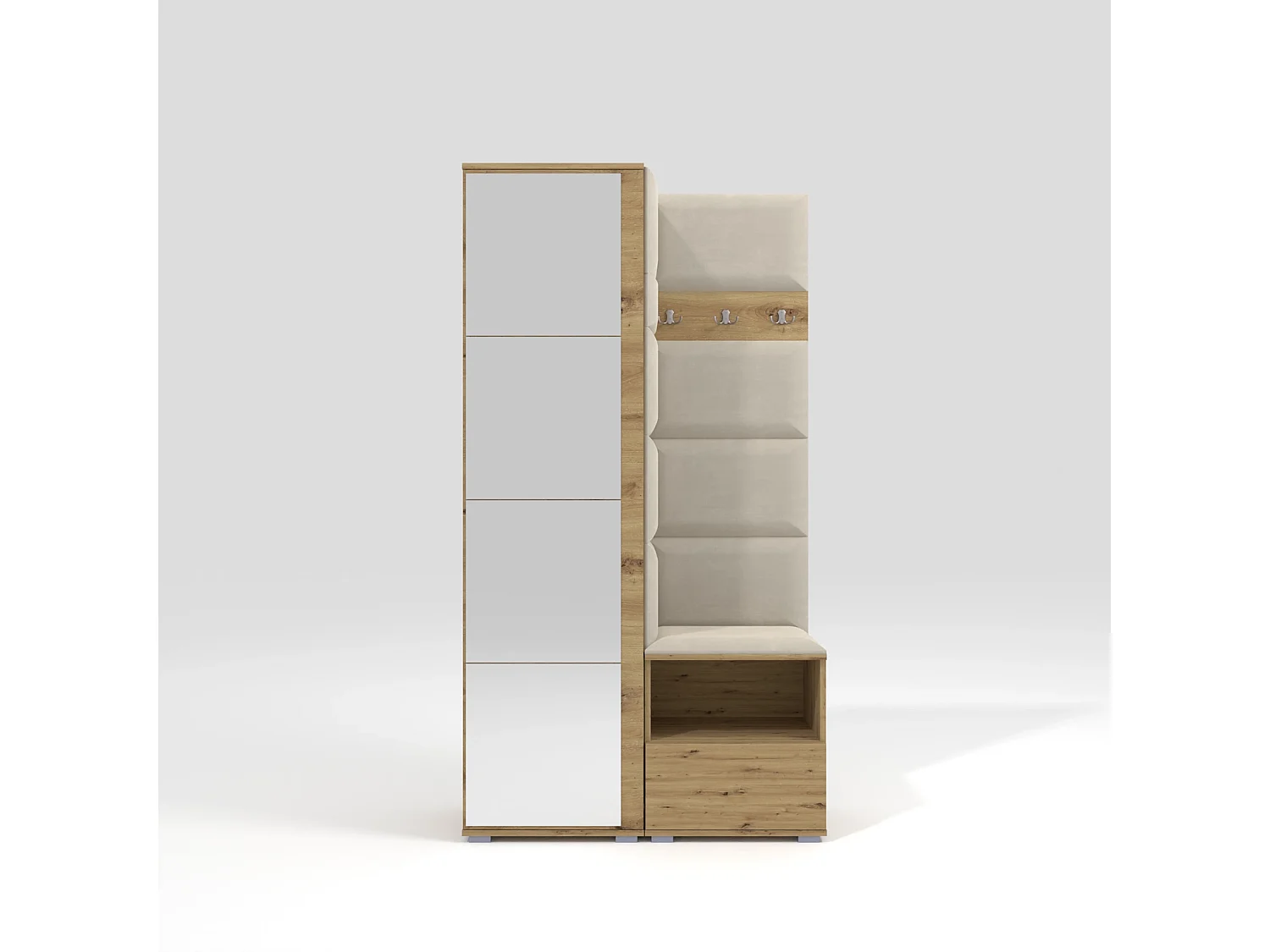 Vestiaire Nela I avec miroir - 100 cm - Chêne Artisan - Trinity 01 - Crème