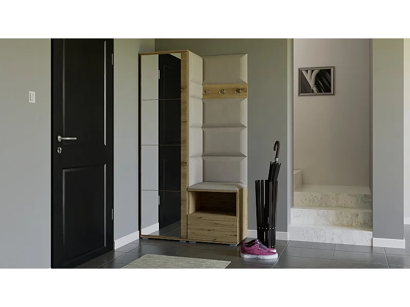 Vestiaire Nela I avec miroir - 100 cm - Chêne Artisan - Trinity 01 - Crème