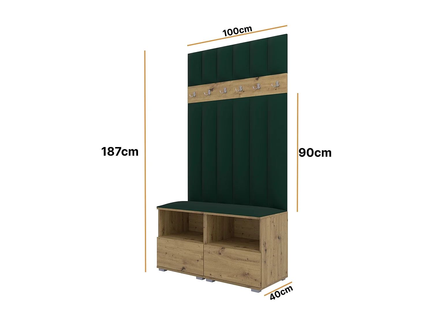 Garderobe Nela III LUX - 100 cm - Eiche Artisan - Trinity 28 - Flaschengrün