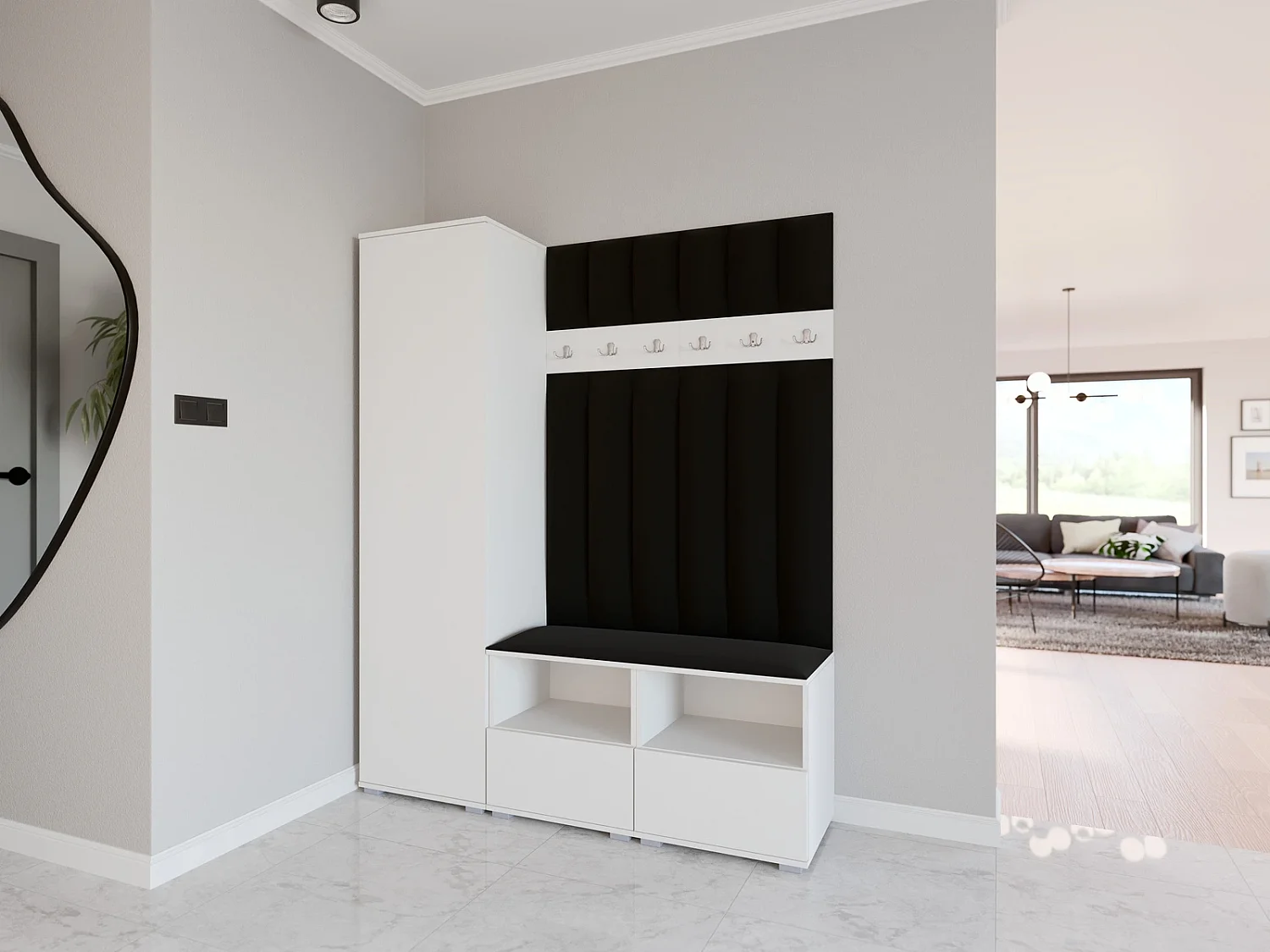 Garderobe Nela II LUX - 150 cm - Matt Weiß - Trinity 16 - Schwarz