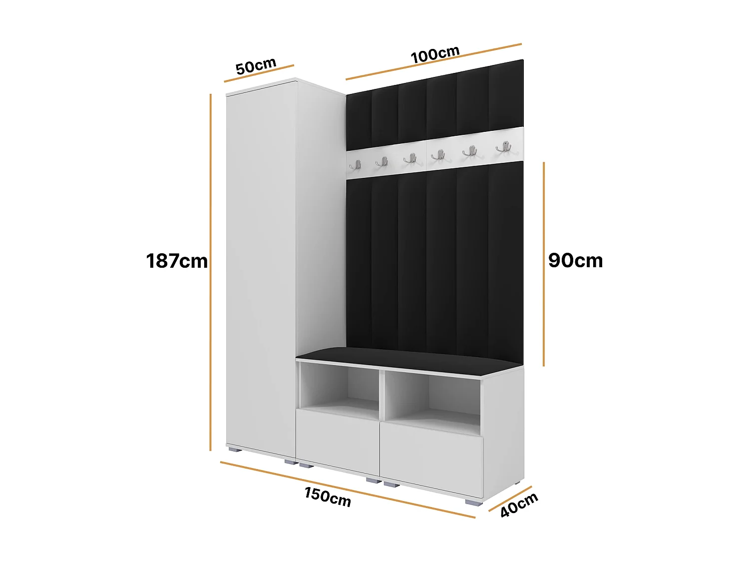 Garderobe Nela II LUX - 150 cm - Matt Weiß - Trinity 16 - Schwarz