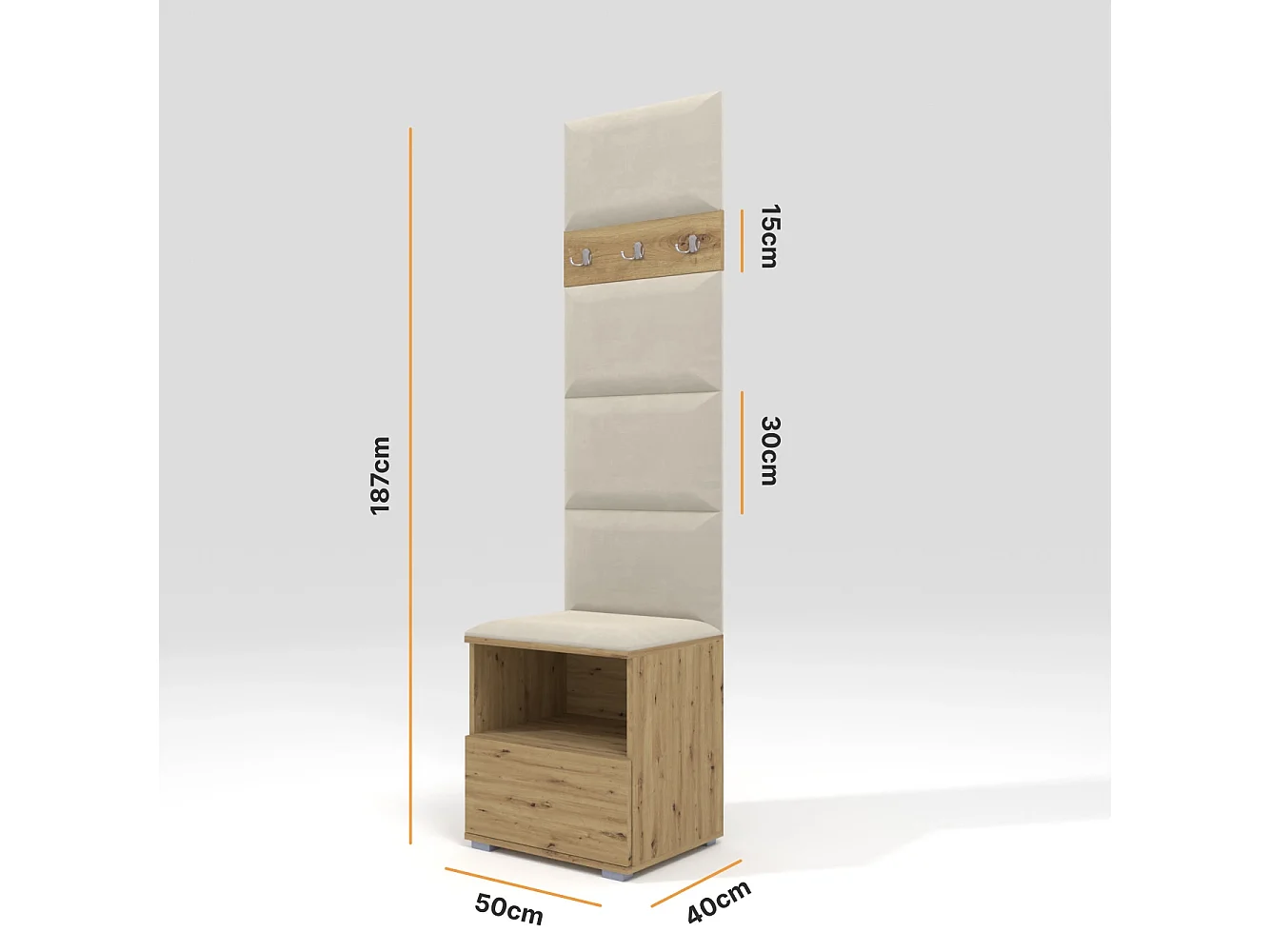 Vestiaire Nela IV - 50 cm - Chêne Artisan - Trinity 01 - Crème