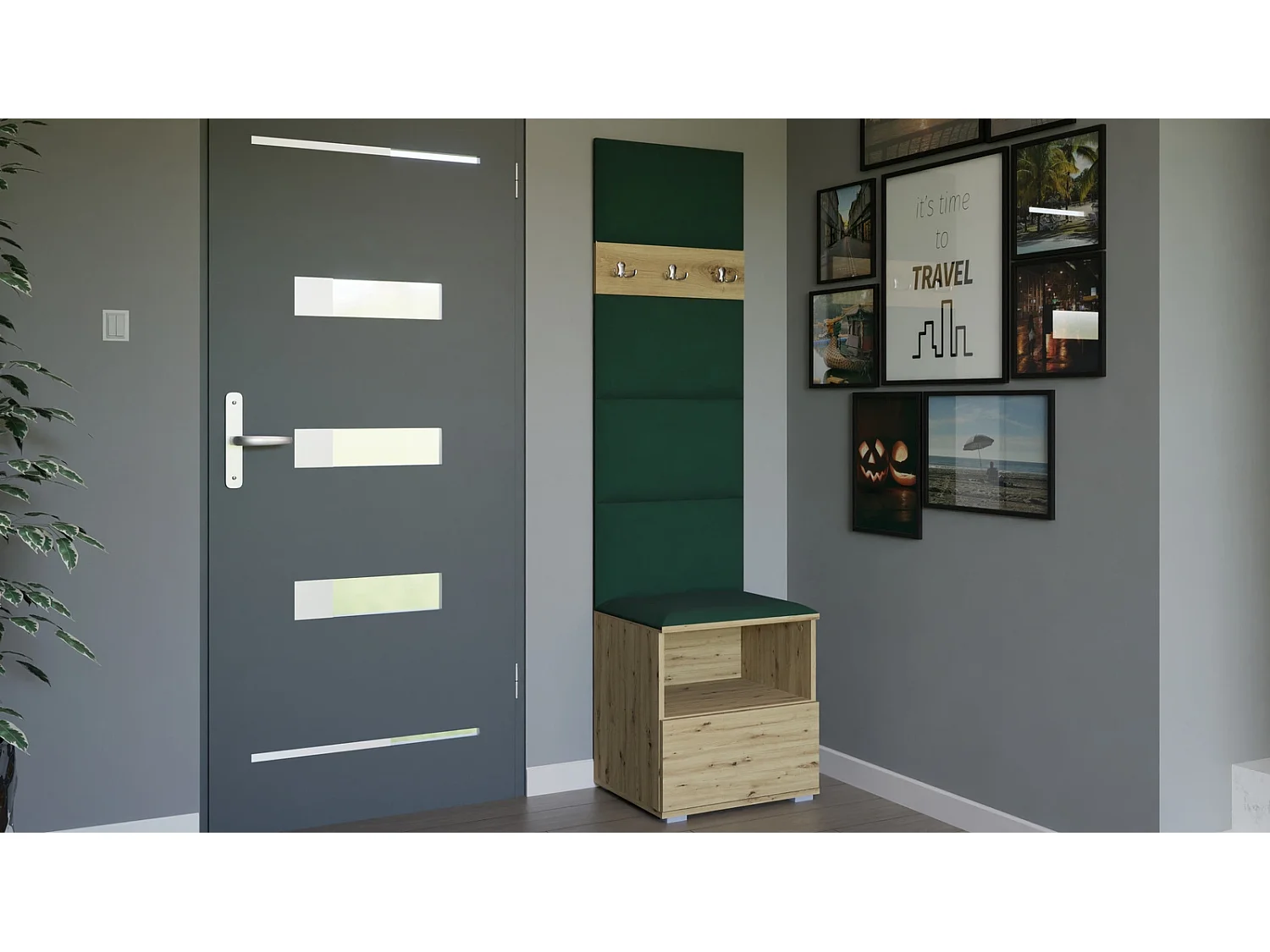 Halcombinatie Nela IV - 50 cm - Artisan Eiken - Trinity 28 - Flessengroen