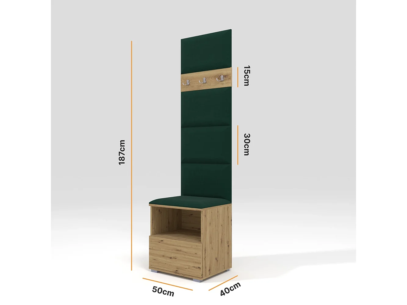 Halcombinatie Nela IV - 50 cm - Artisan Eiken - Trinity 28 - Flessengroen