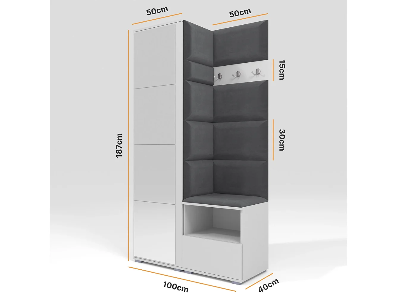 Halcombinatie Nela I met spiegel - 100 cm - Grafiet - Trinity 15 - Donkergrijs