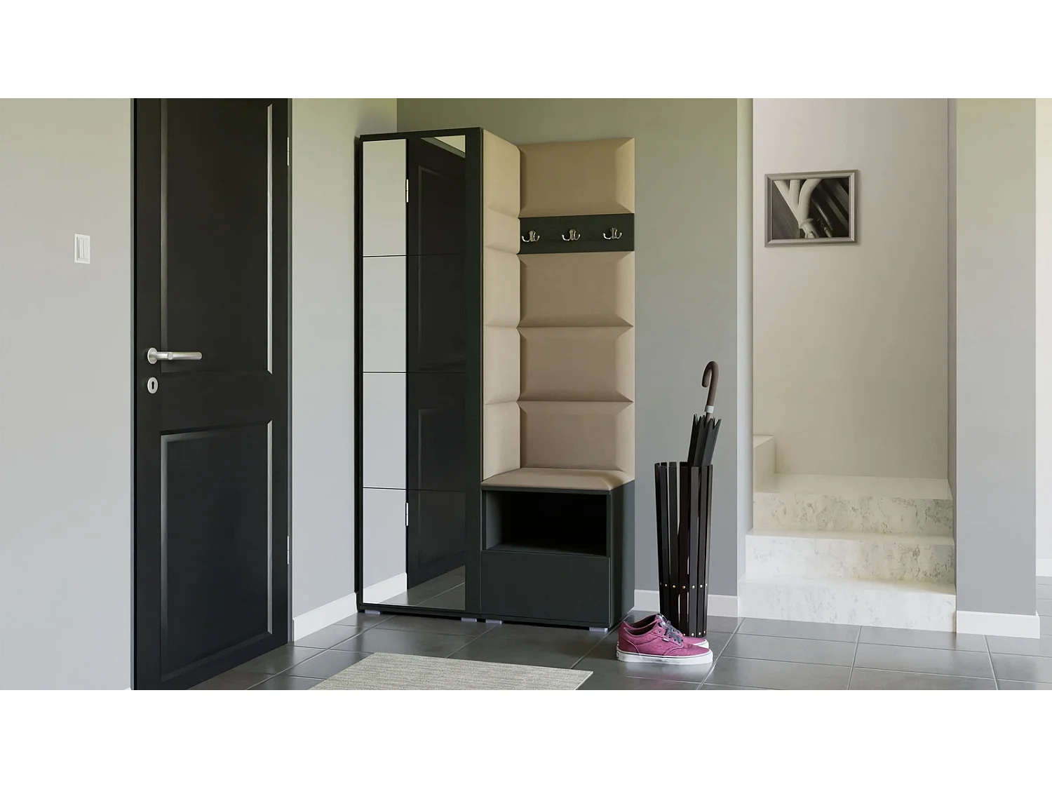 Vestiaire Nela I avec miroir - 100 cm - Graphite - Trinity 04 - Beige