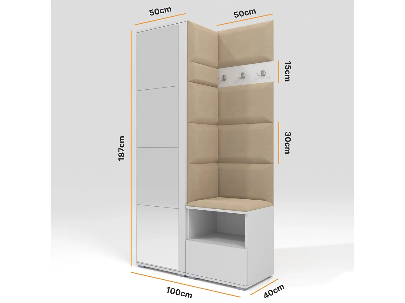 Vestiaire Nela I avec miroir - 100 cm - Graphite - Trinity 04 - Beige