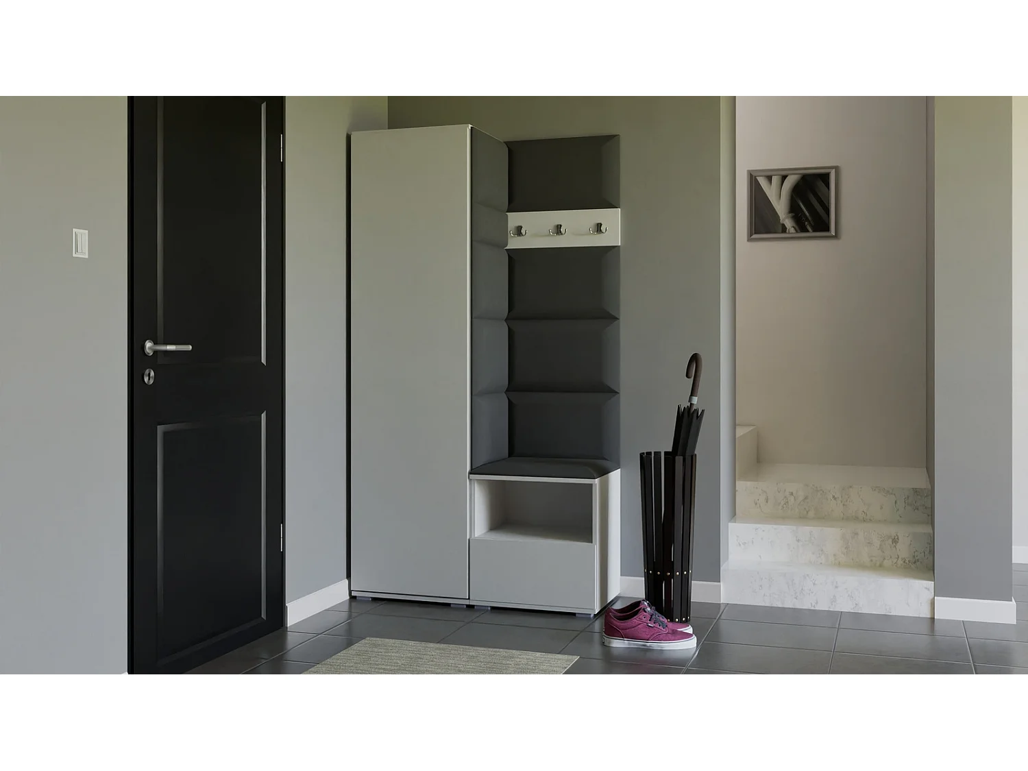 Garderobe Nela I - 100 cm - Matt Weiß - Trinity 15 - Dunkelgrau