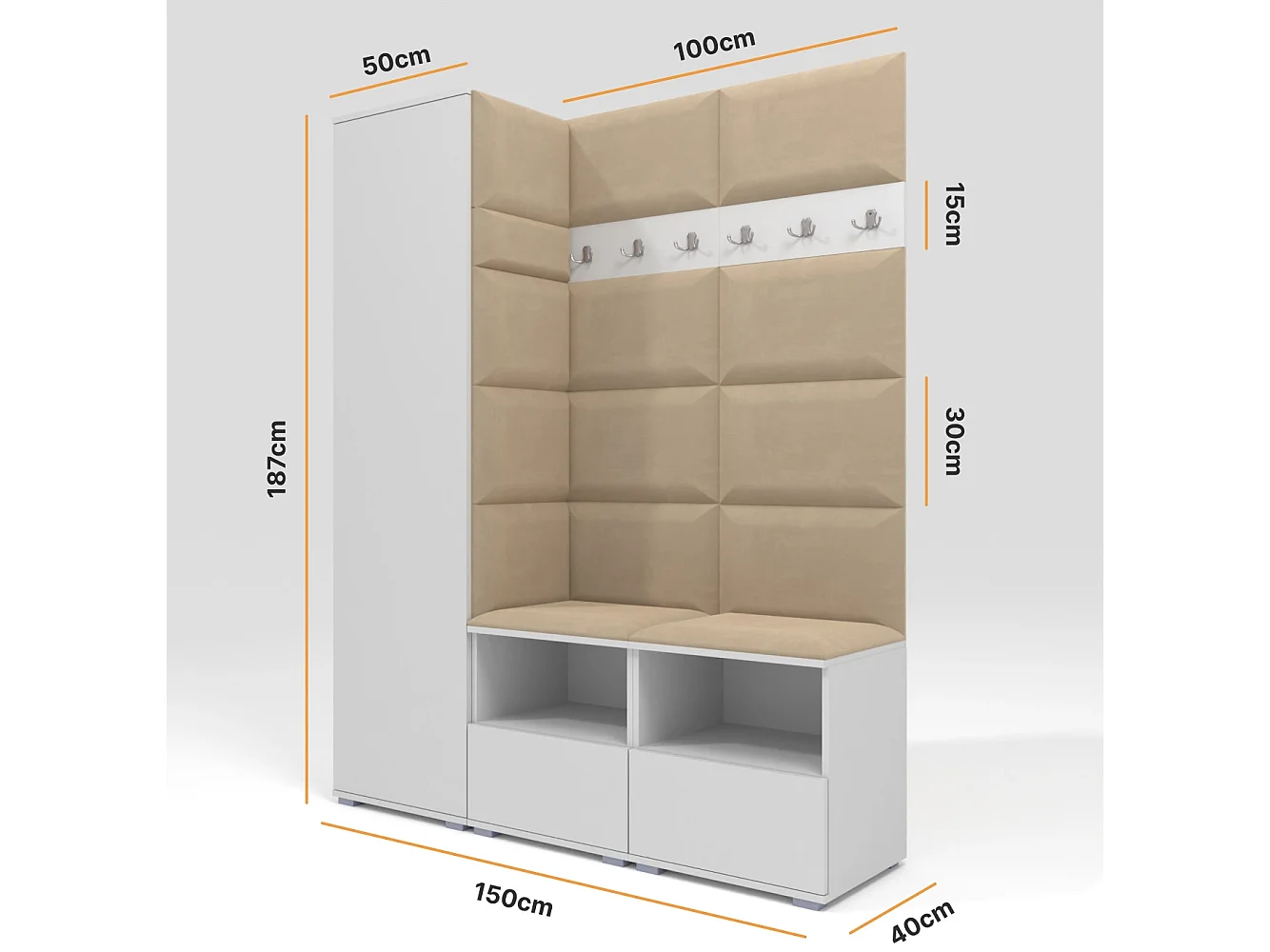 Halcombinatie Nela II - 150 cm - Mat Wit - Trinity 04 - Beige