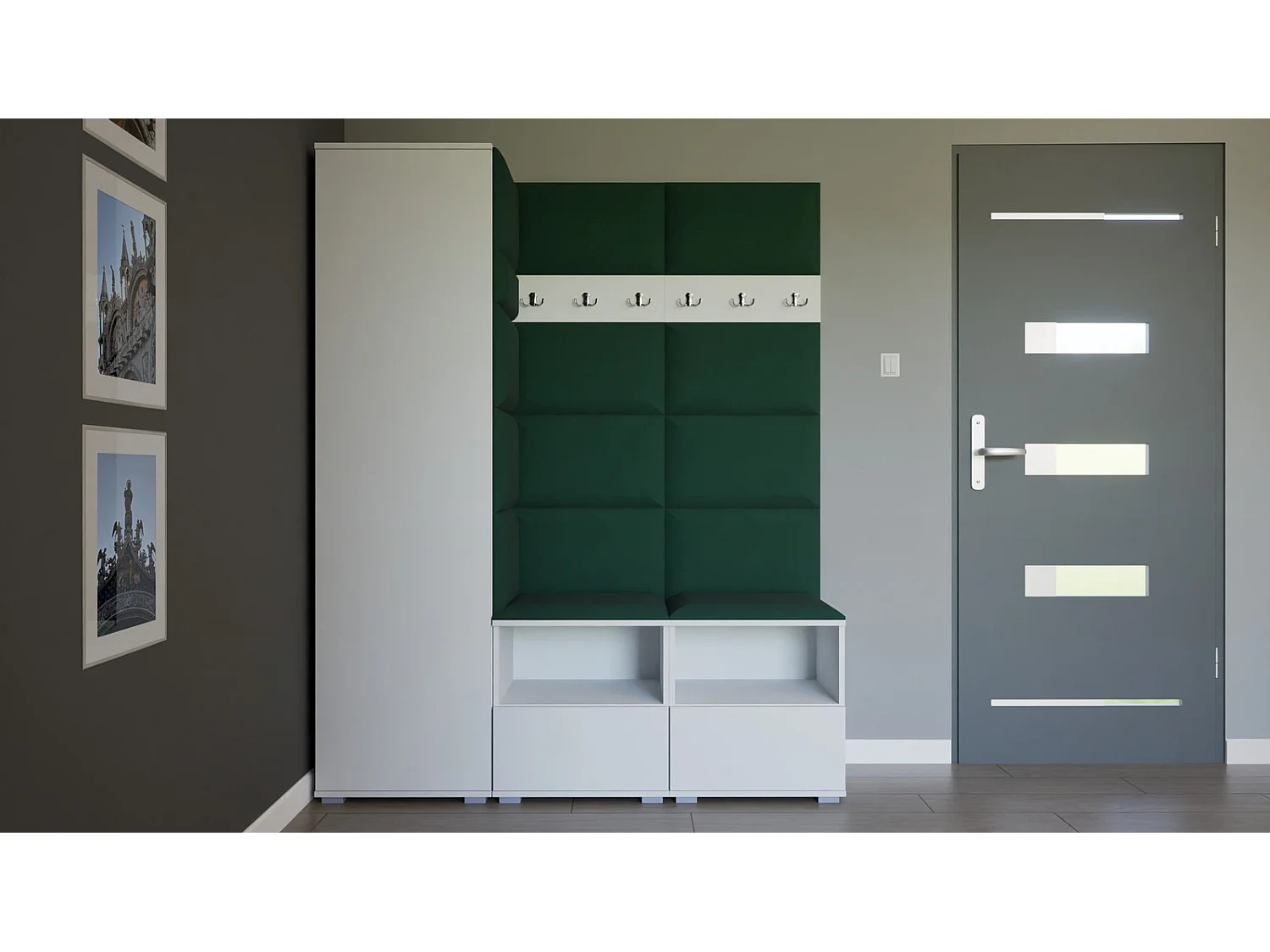 Garderobe Nela II - 150 cm - Matt Weiß - Trinity 28 - Flaschengrün