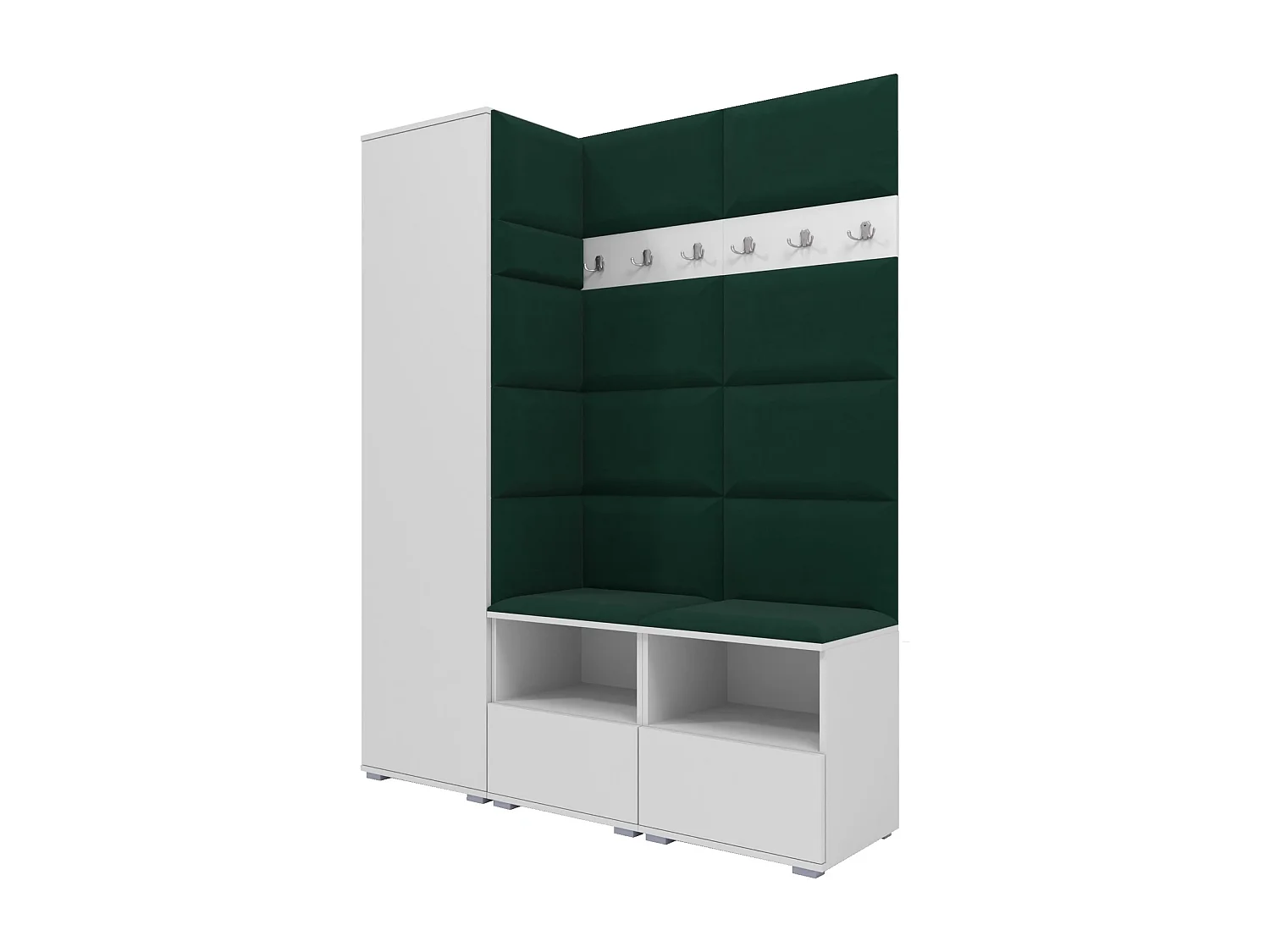 Garderobe Nela II - 150 cm - Matt Weiß - Trinity 28 - Flaschengrün