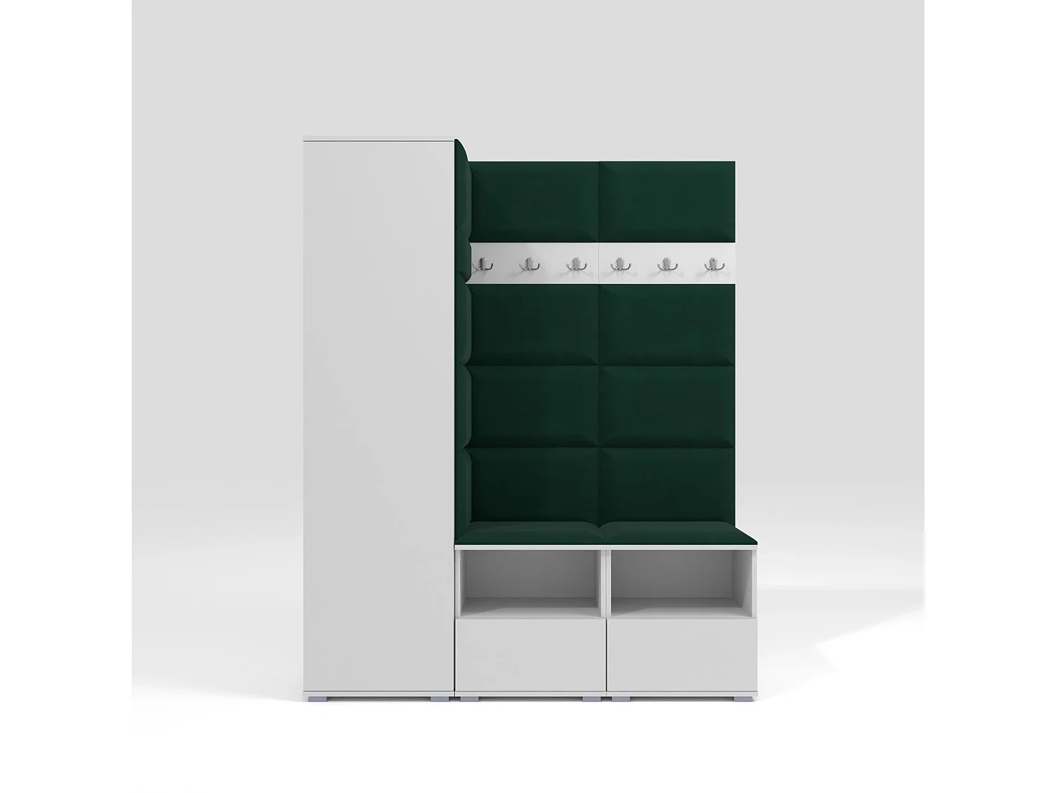 Garderobe Nela II - 150 cm - Matt Weiß - Trinity 28 - Flaschengrün