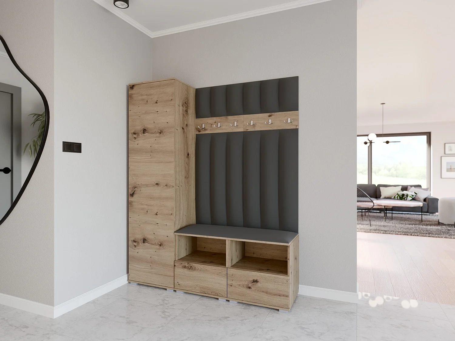 Garderobe Nela II LUX - 150 cm - Eiche Artisan - Trinity 15 - Dunkelgrau