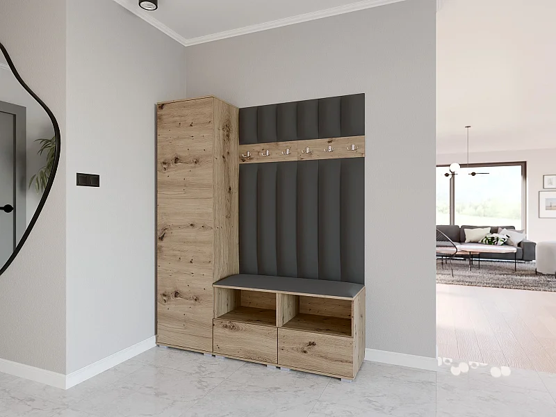 Garderobe Nela II LUX - 150 cm - Eiche Artisan - Trinity 15 - Dunkelgrau