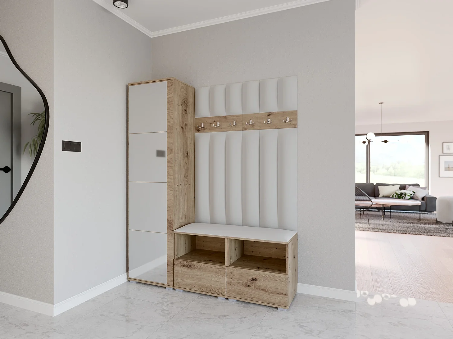 Halcombinatie Nela II LUX met spiegel - 150 cm - Artisan Eiken - Trinity 32 - Lichtgrijs