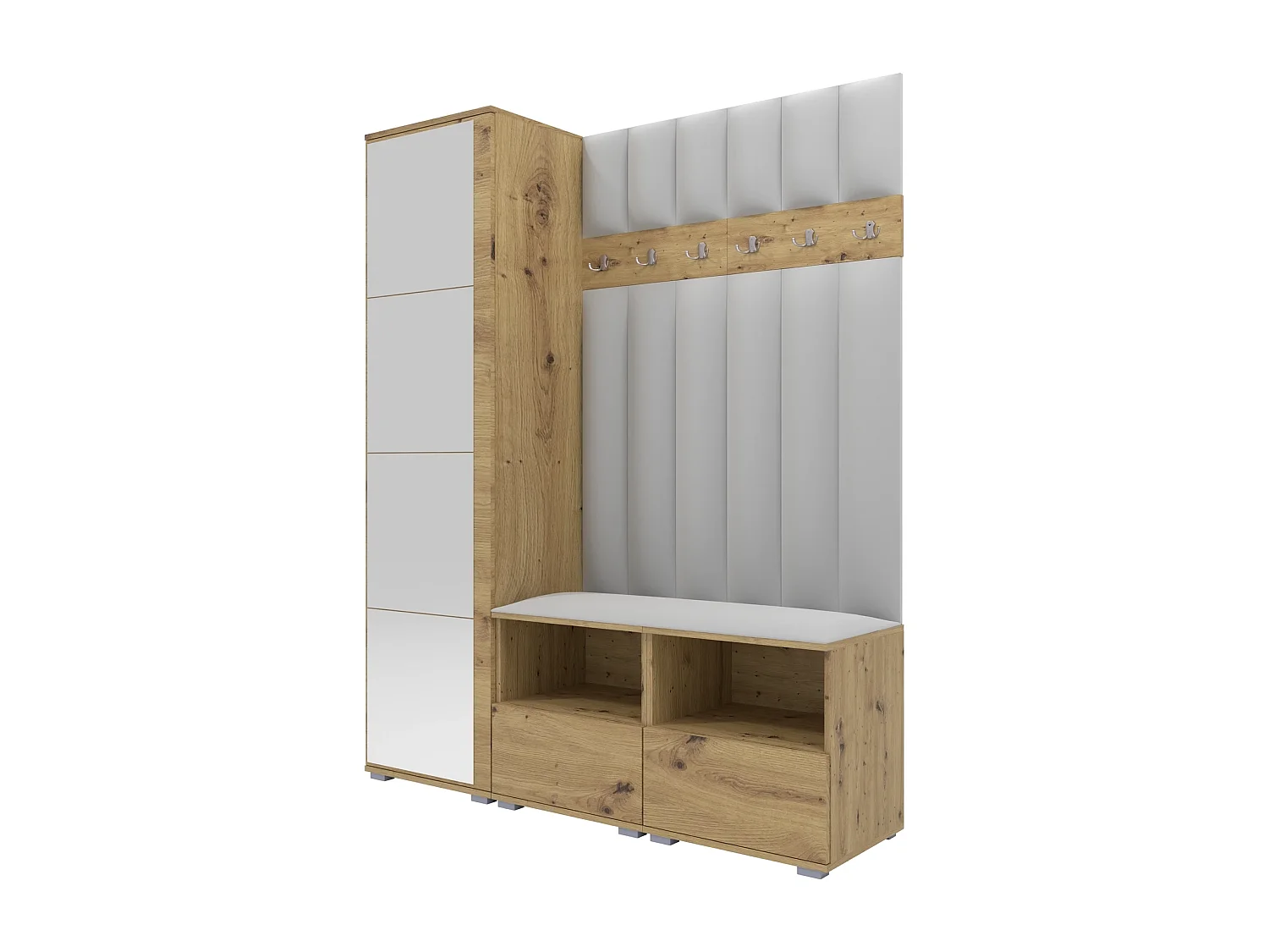 Halcombinatie Nela II LUX met spiegel - 150 cm - Artisan Eiken - Trinity 32 - Lichtgrijs