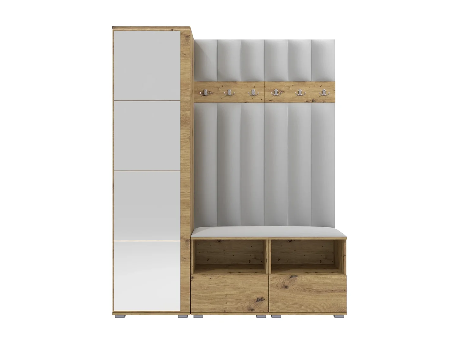 Halcombinatie Nela II LUX met spiegel - 150 cm - Artisan Eiken - Trinity 32 - Lichtgrijs