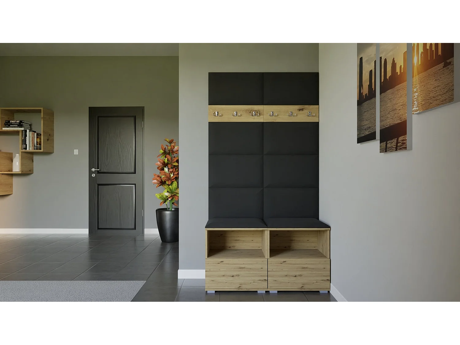Garderobe Nela III - 100 cm - Eiche Artisan - Trinity 16 - Schwarz