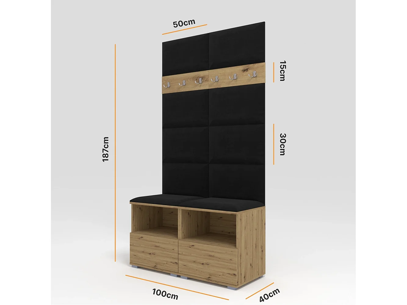 Garderobe Nela III - 100 cm - Eiche Artisan - Trinity 16 - Schwarz