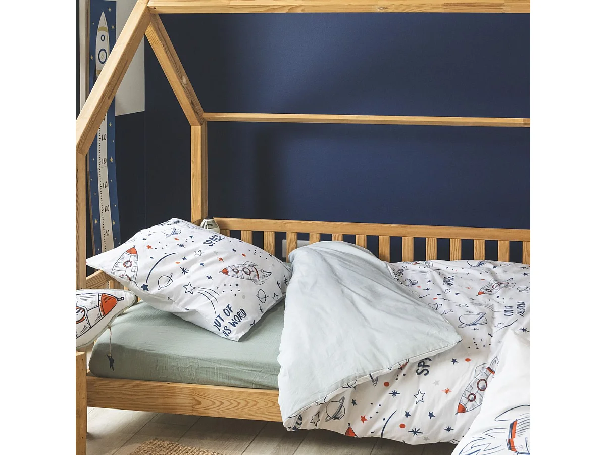 Parure de Lit Imprimé Floral Housse de Couette 140x200cm + 1 Taie d'Oreiller 63x63cm coton motif Fusée - COMETE