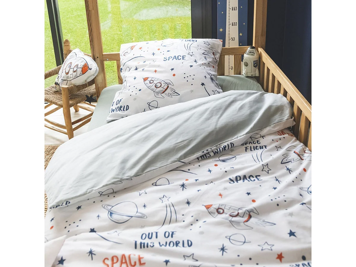 Parure de Lit Imprimé Floral Housse de Couette 140x200cm + 1 Taie d'Oreiller 63x63cm coton motif Fusée - COMETE