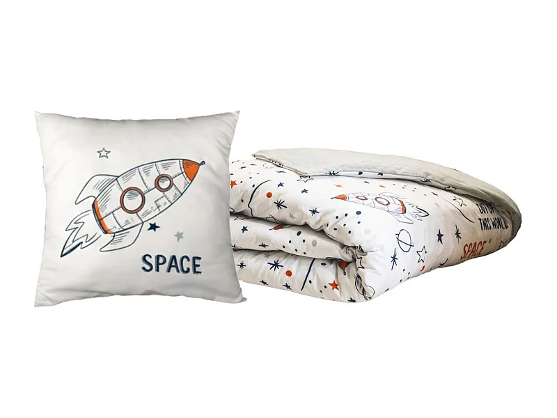 Parure de Lit Imprimé Floral Housse de Couette 140x200cm + 1 Taie d'Oreiller 63x63cm coton motif Fusée - COMETE