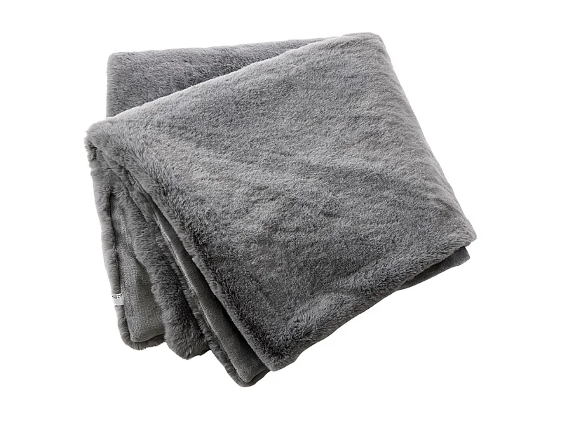 Chemin de lit 90x200cm fausse fourrure polyester coloris gris - ROZENN