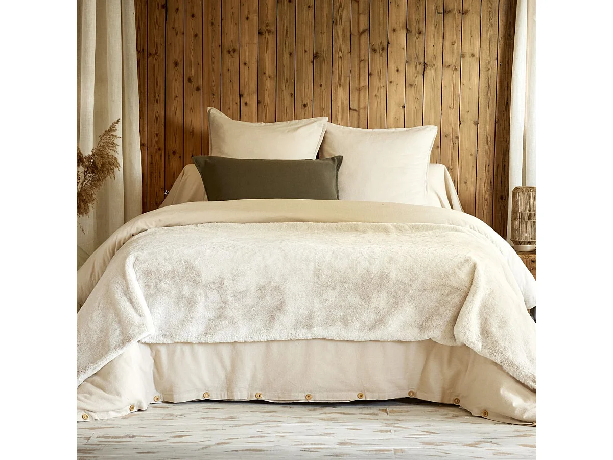 Chemin de lit 90x200cm fausse fourrure polyester coloris crème - ROZENN