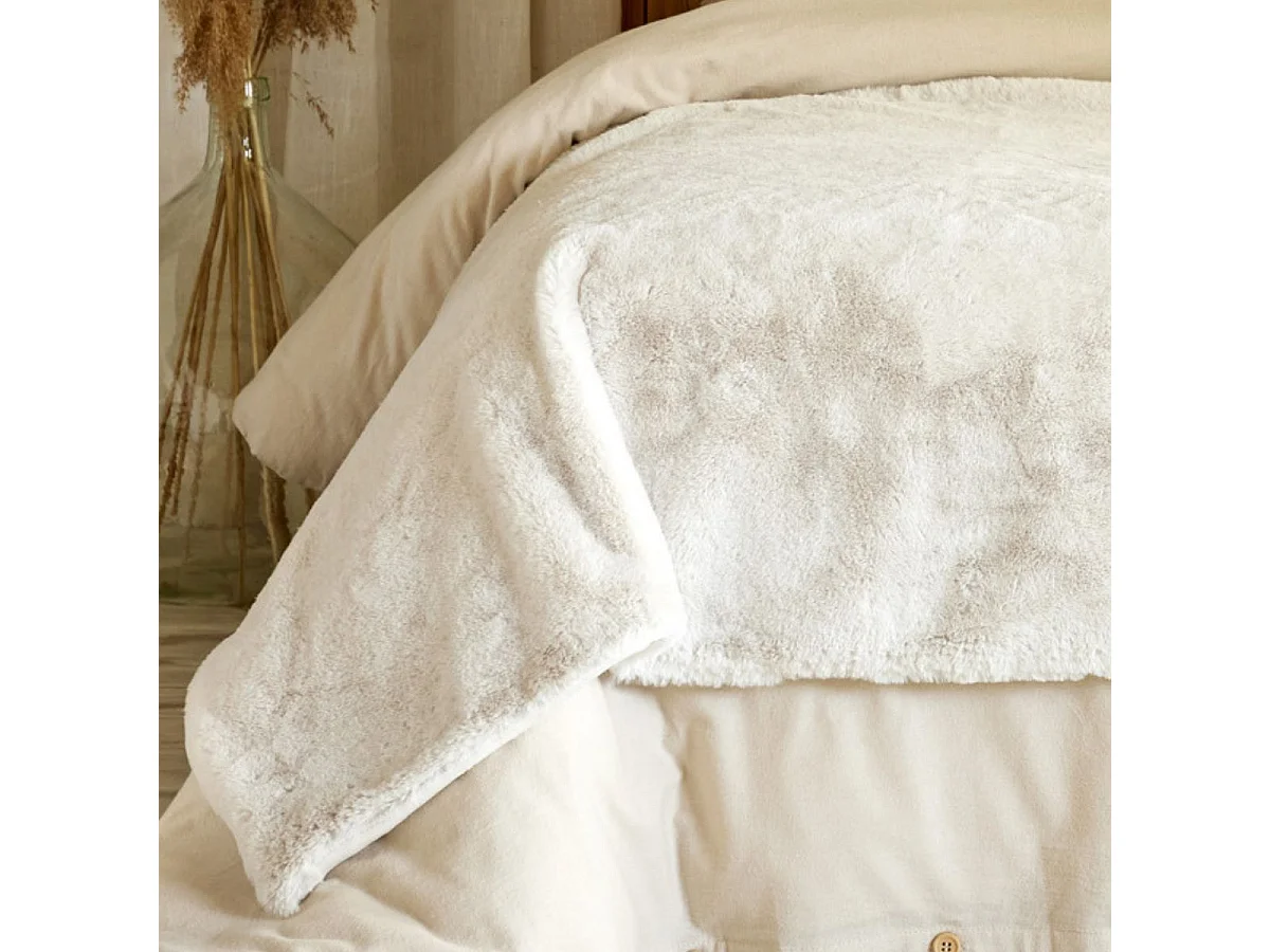 Chemin de lit 90x200cm fausse fourrure polyester coloris crème - ROZENN