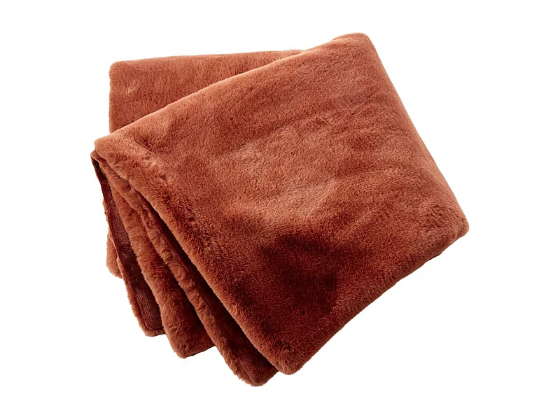 Chemin de lit 90x200cm fausse fourrure polyester coloris terracotta - ROZENN