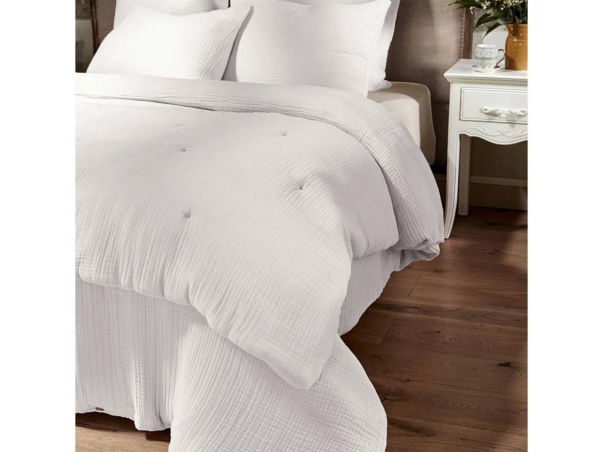 Chemin de lit 90x200cm gaze de coton uni coloris Chantilly - INALIA