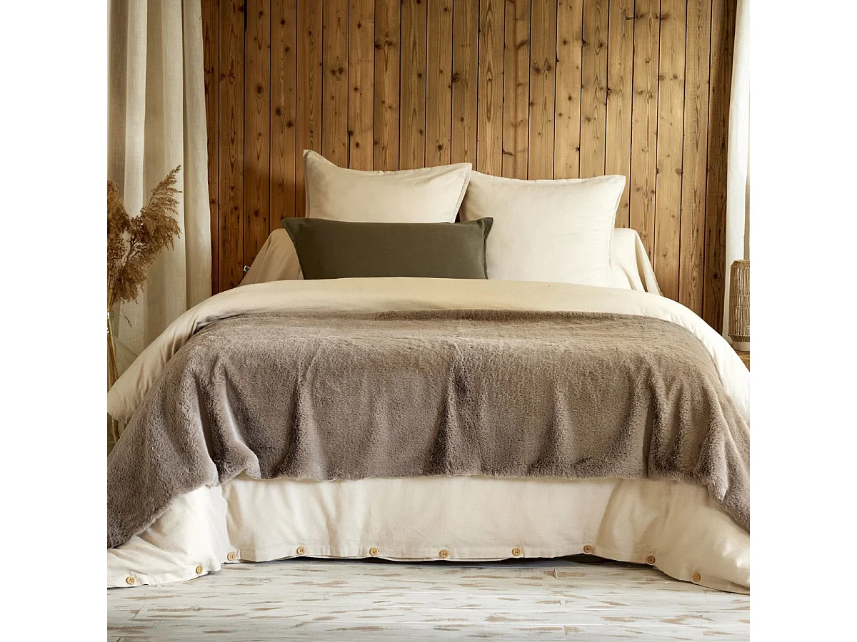 Chemin de lit 90x200cm fausse fourrure polyester coloris brun - ROZENN