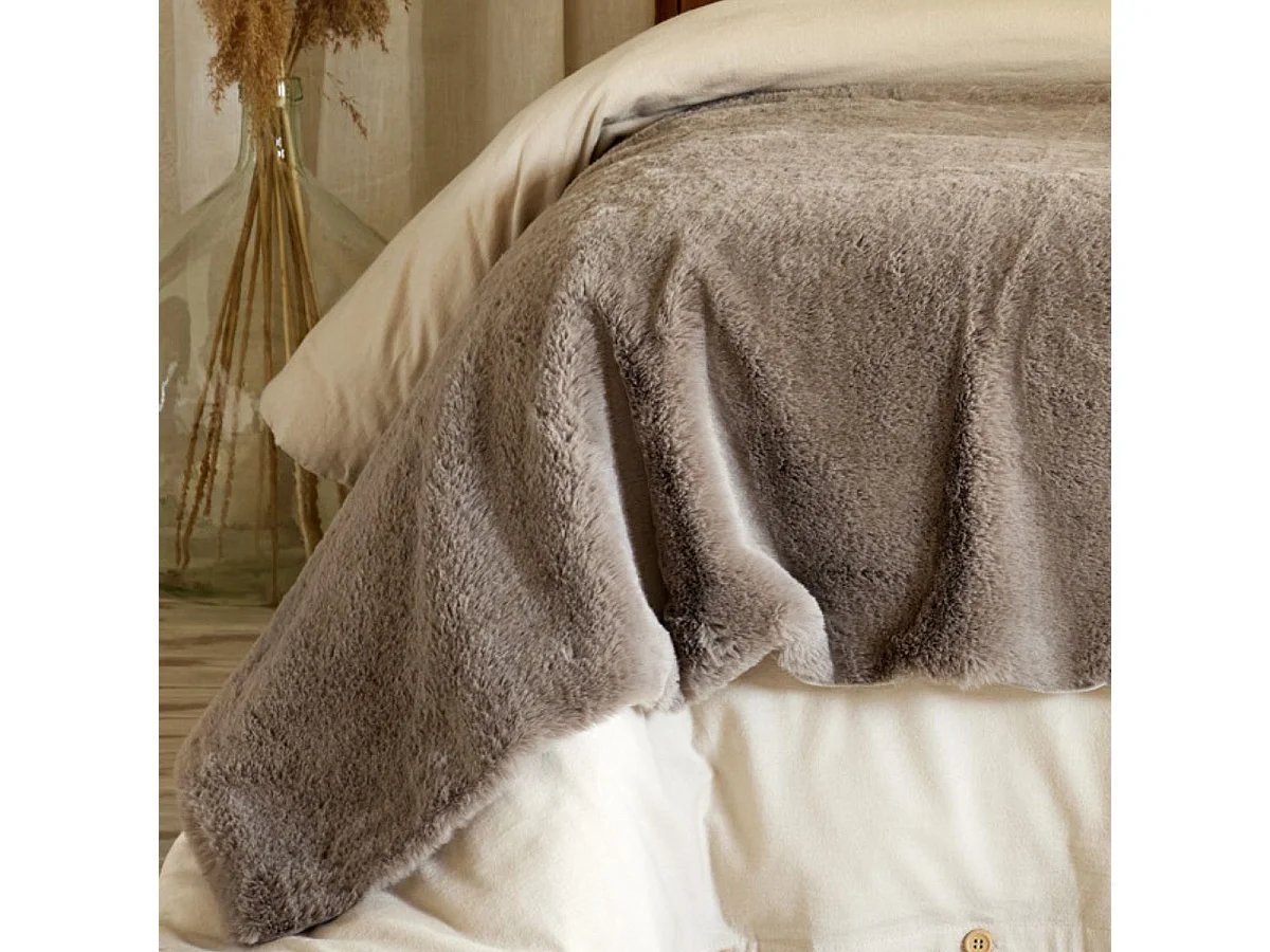 Chemin de lit 90x200cm fausse fourrure polyester coloris brun - ROZENN