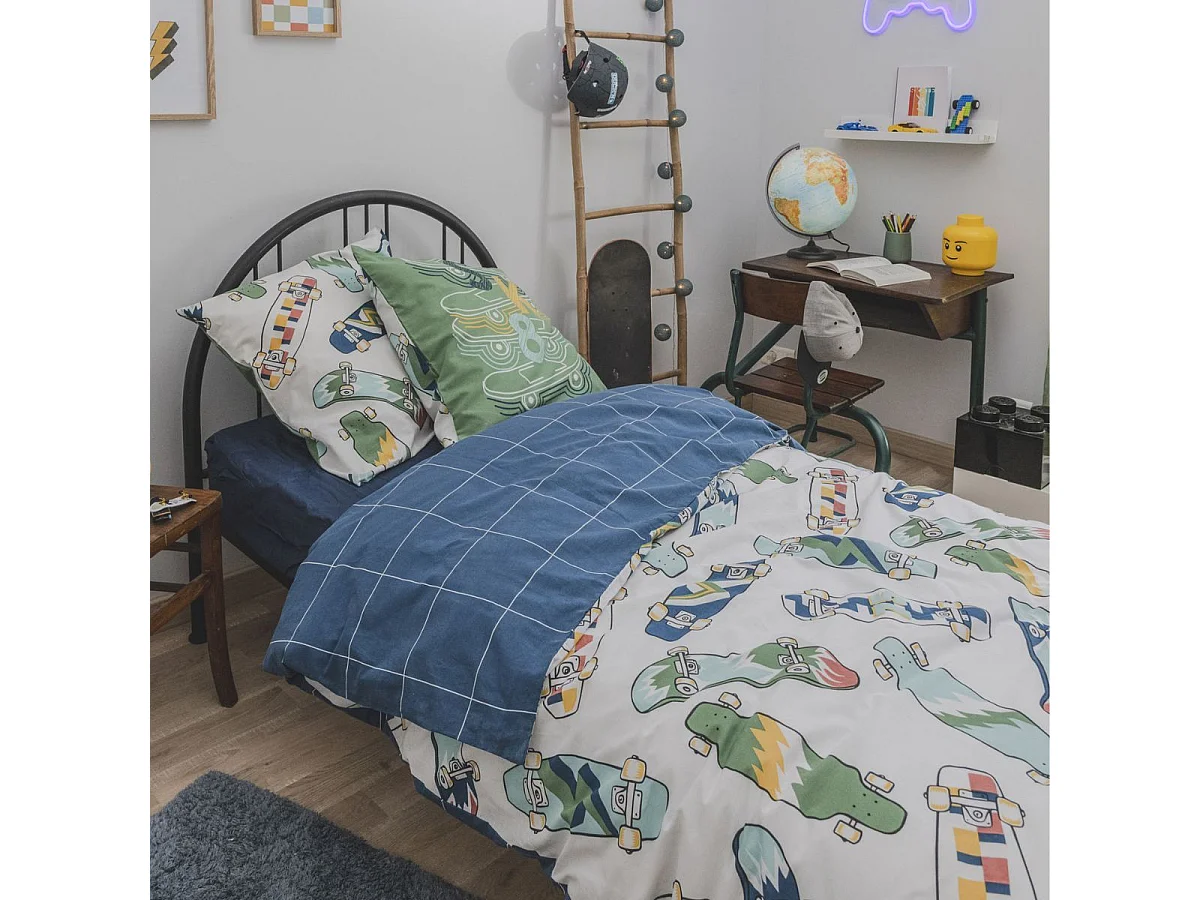 Parure de Lit Imprimé Floral Housse de Couette 200x200cm + 2 Taies d'Oreiller 63x63cm coton motif stakeboard - STREET