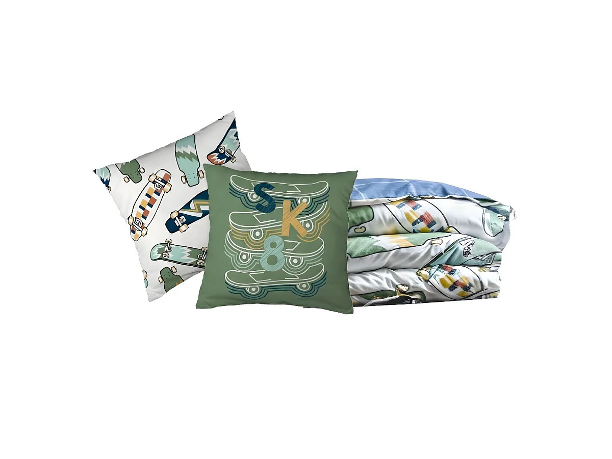 Parure de Lit Imprimé Floral Housse de Couette 200x200cm + 2 Taies d'Oreiller 63x63cm coton motif stakeboard - STREET