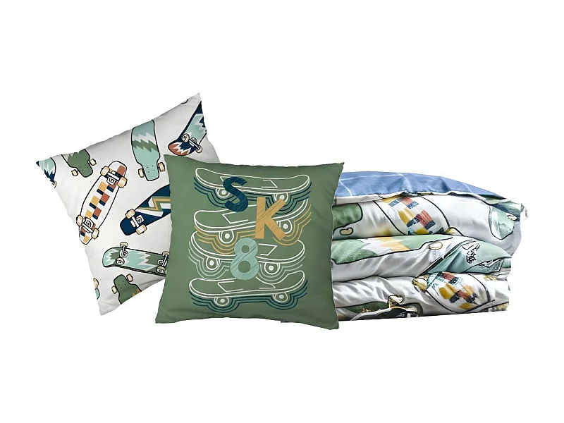 Parure de Lit Imprimé Floral Housse de Couette 200x200cm + 2 Taies d'Oreiller 63x63cm coton motif stakeboard - STREET