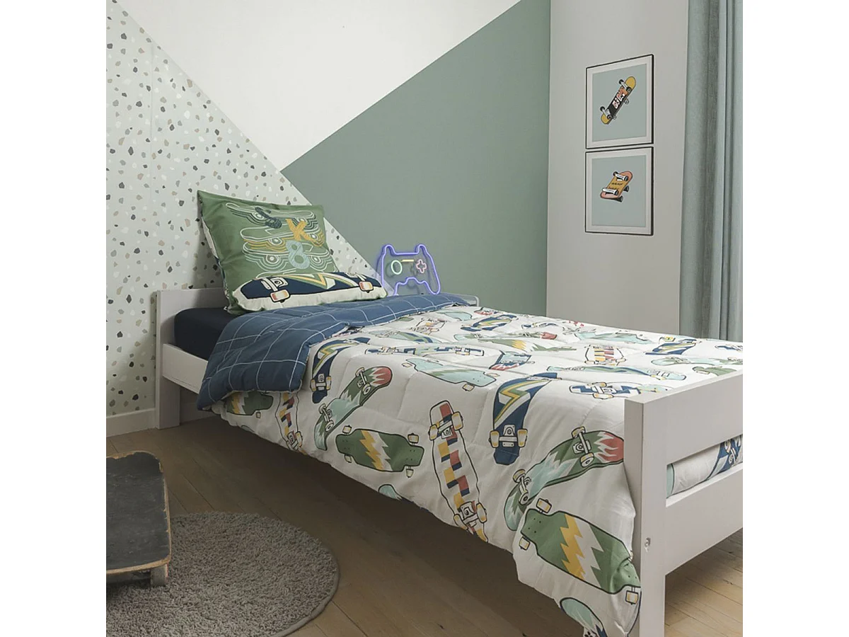 Parure de Lit Imprimé Floral Housse de Couette 140x200cm + 1 Taie d'Oreiller 63x63cm coton motif stakeboard - STREET