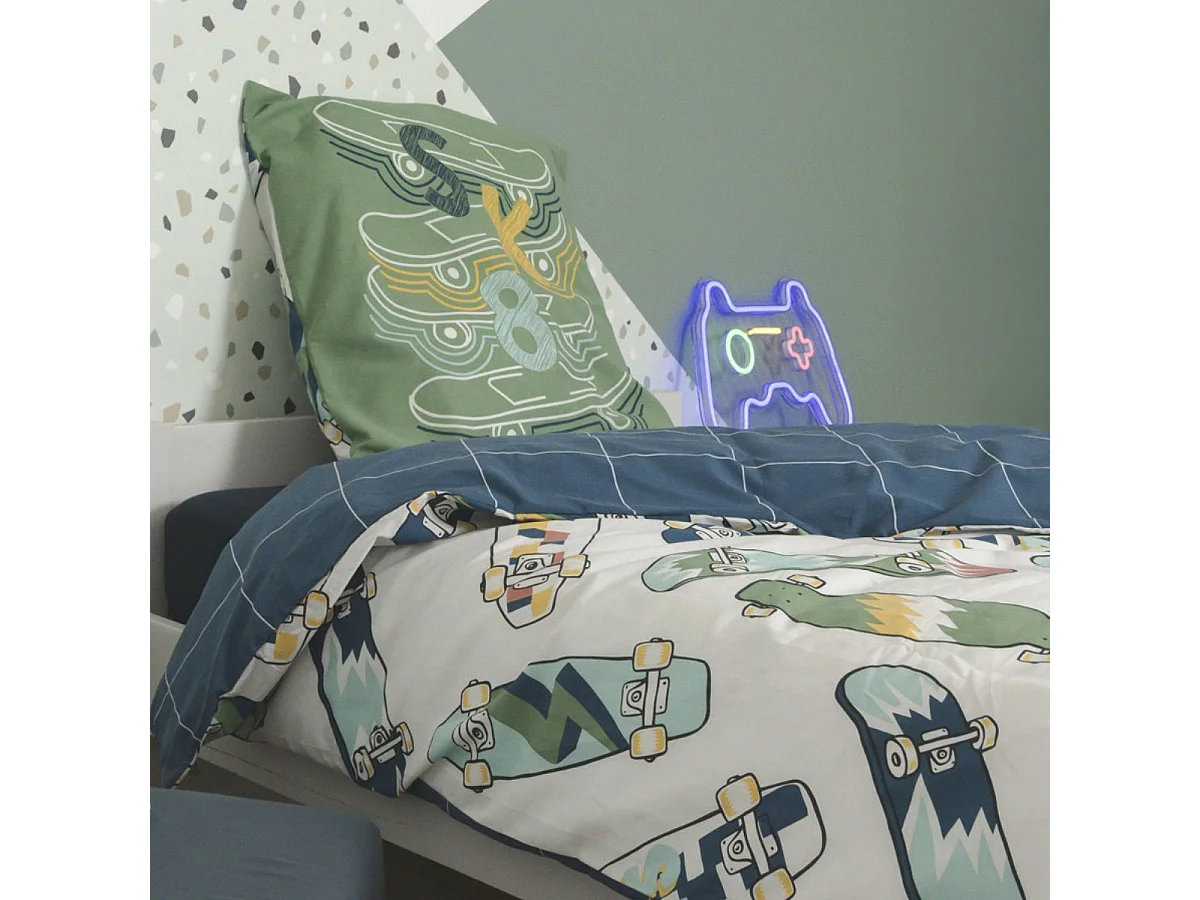 Parure de Lit Imprimé Floral Housse de Couette 140x200cm + 1 Taie d'Oreiller 63x63cm coton motif stakeboard - STREET