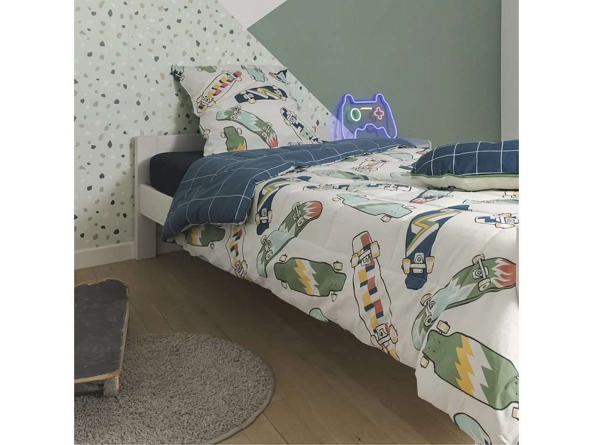 Parure de Lit Imprimé Floral Housse de Couette 140x200cm + 1 Taie d'Oreiller 63x63cm coton motif stakeboard - STREET