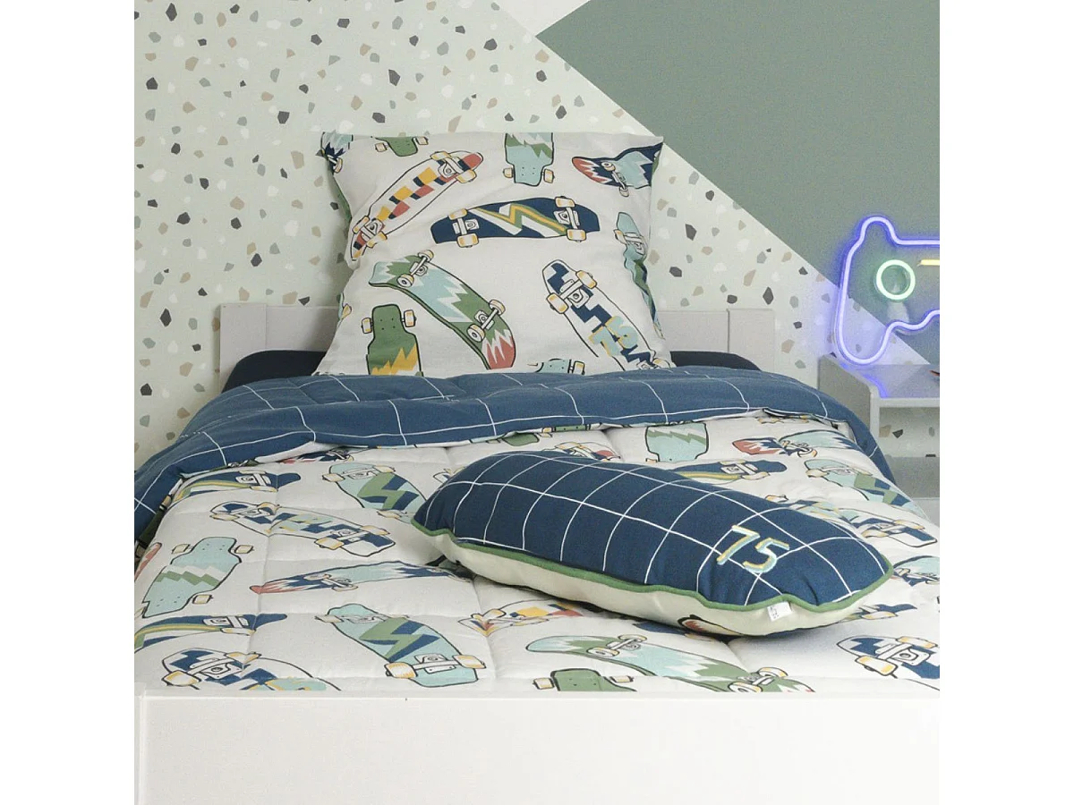 Parure de Lit Imprimé Floral Housse de Couette 140x200cm + 1 Taie d'Oreiller 63x63cm coton motif stakeboard - STREET