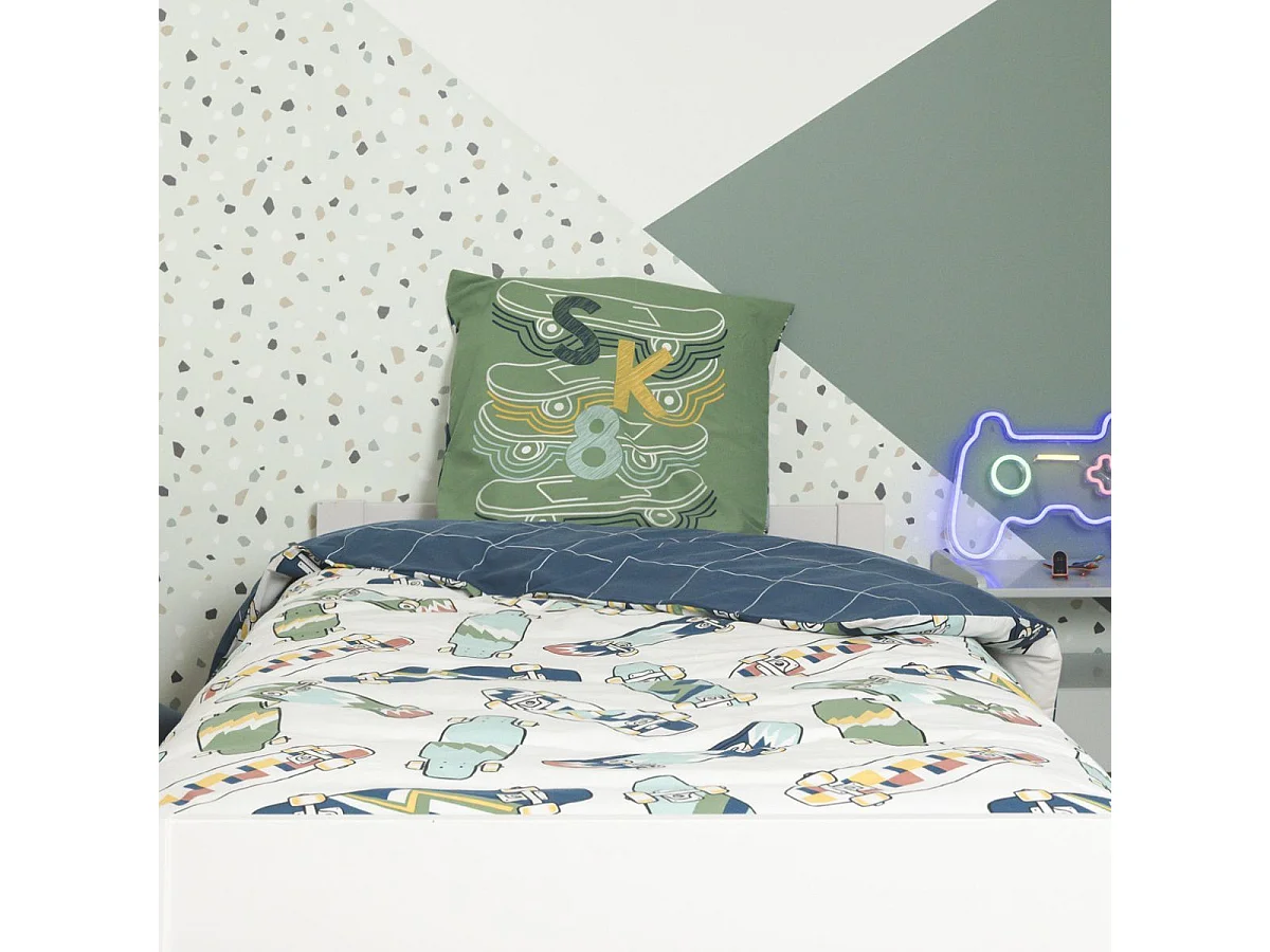 Parure de Lit Imprimé Floral Housse de Couette 140x200cm + 1 Taie d'Oreiller 63x63cm coton motif stakeboard - STREET