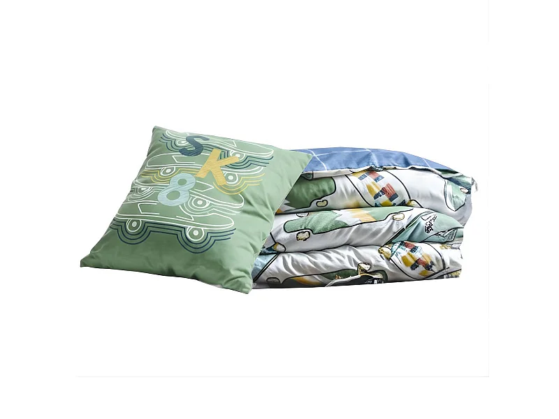 Parure de Lit Imprimé Floral Housse de Couette 140x200cm + 1 Taie d'Oreiller 63x63cm coton motif stakeboard - STREET