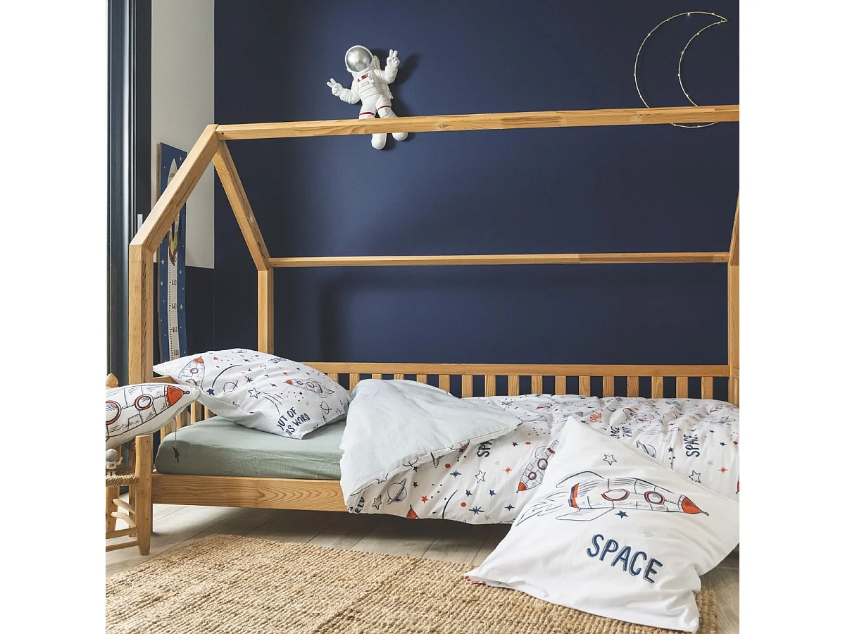 Parure de Lit Imprimé Floral Housse de Couette 240x220cm + 2 Taies d'Oreiller 63x63cm coton motif Fusée - COMETE