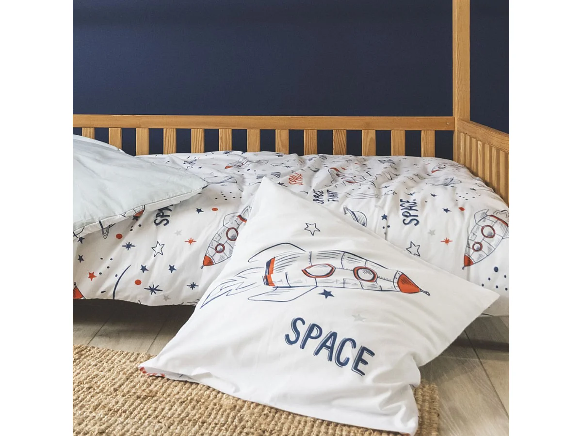 Parure de Lit Imprimé Floral Housse de Couette 240x220cm + 2 Taies d'Oreiller 63x63cm coton motif Fusée - COMETE