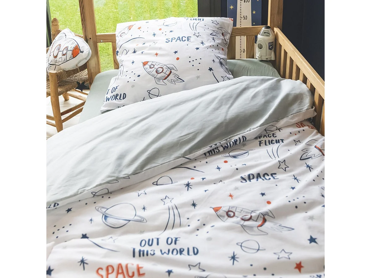 Parure de Lit Imprimé Floral Housse de Couette 240x220cm + 2 Taies d'Oreiller 63x63cm coton motif Fusée - COMETE