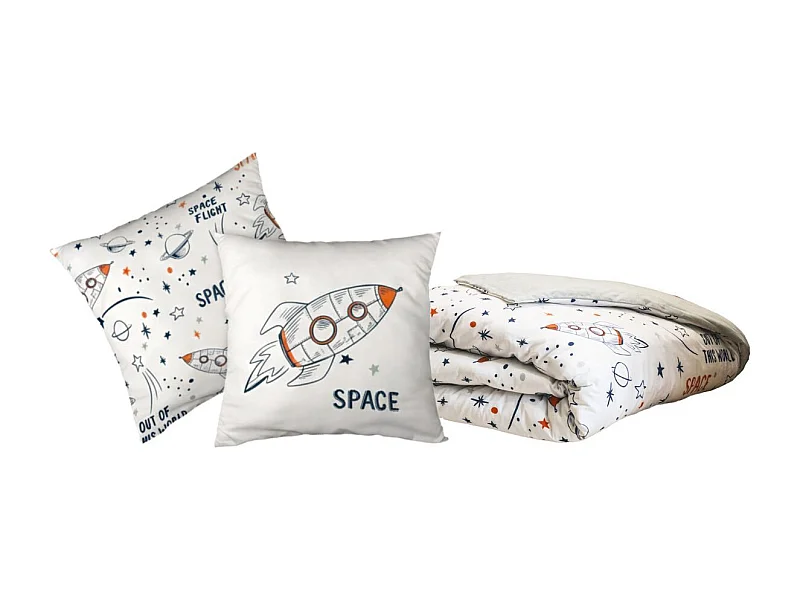 Parure de Lit Imprimé Floral Housse de Couette 240x220cm + 2 Taies d'Oreiller 63x63cm coton motif Fusée - COMETE