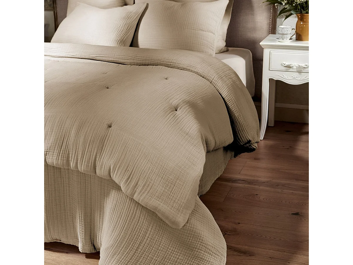 Chemin de lit 90x200cm gaze de coton uni coloris Ficelle - INALIA