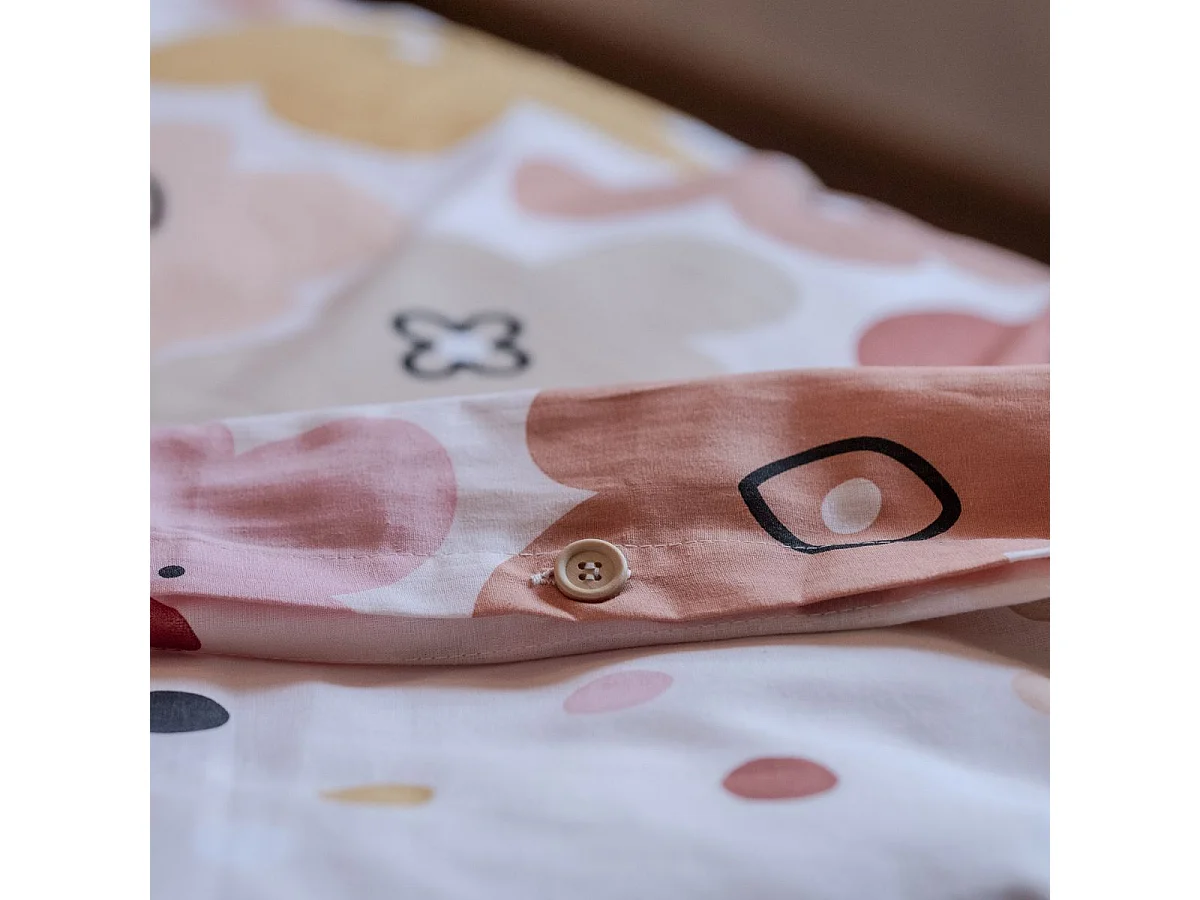 Parure de Lit Imprimé Floral Housse de Couette 240x220cm + 2 Taies d'Oreiller 63x63cm coton motif floral seventies - BARBAFLEUR