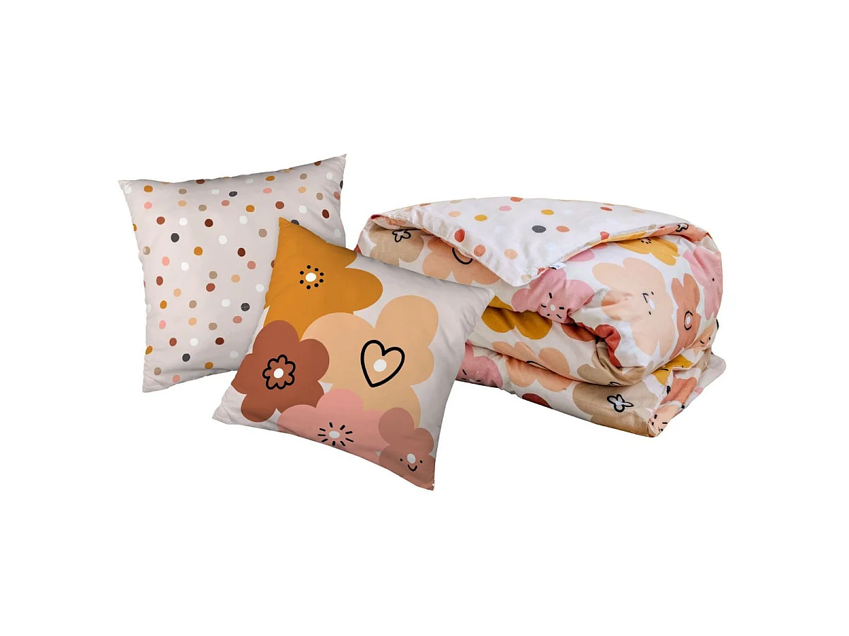 Parure de Lit Imprimé Floral Housse de Couette 240x220cm + 2 Taies d'Oreiller 63x63cm coton motif floral seventies - BARBAFLEUR