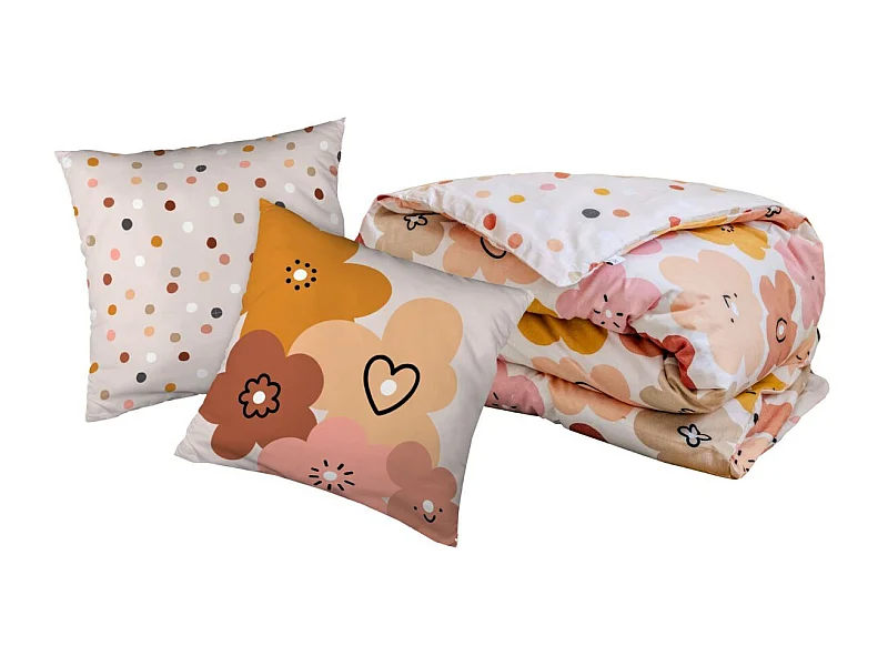 Parure de Lit Imprimé Floral Housse de Couette 240x220cm + 2 Taies d'Oreiller 63x63cm coton motif floral seventies - BARBAFLEUR